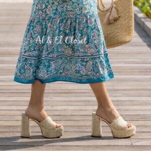 Larroudé Dolly Mule Raffia Platform Block Heels Beach Size 11New With Box